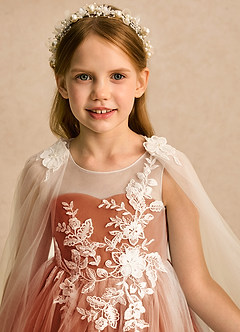Azazie Amina vestidos de niña de las flores Vestido Marfil Canela de Tul de Línea A con Encaje image8
