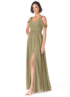 Azazie Lianne Bridesmaid Dresses Moss Green A-Line Off the Shoulder Chiffon Dress image6