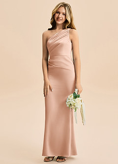 Azazie Akilah Junior Robe Fourreau en Satin extensible Plissée Or Rose image5