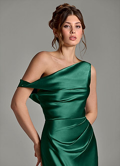 Azazie Emerson Jurken voor bruidsmeisjes Jurk van Metaalachtig Satijn met Zeemeermin Off the Shoulder Smaragd image7