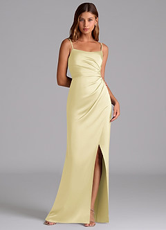 Azazie Calandra Suknie dla druhen Linia A Pofałdowany Satyna elastyczna Do ziemi Sukienka image1