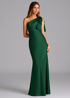 Azazie Yuanna Bridesmaid Dresses Dark Green Mermaid One Shoulder Stretch Satin Dress image5