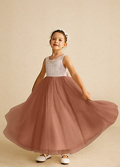 Azazie Tay Flower Girl Dresses Bronzer A-Line Sequins Tulle Dress image6