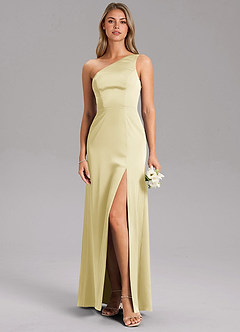 Azazie Phaedra Brudtärnklänningar Klä av A-Linje i Stretch Satin Ena axeln Citronsorbet image9