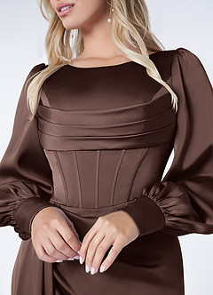 Azazie Raye Jurken voor bruidsmeisjes Jurk van Stretch Satijn met Zeemeermin Lange mouw Ganache image5