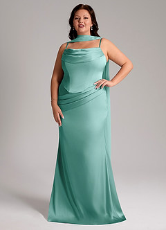 Azazie Sorrel Jurken voor bruidsmeisjes Converteerbaar Jurk van Stretch Satijn met Zeemeermin Strapless Aqua image7