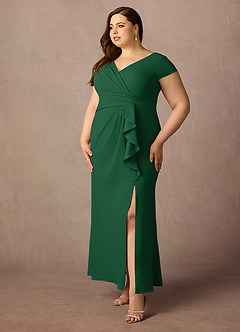 Azazie Tana Mother of the Bride Dresses Dark Green Mermaid V-Neck Pleated Stretch Crepe Dress image8