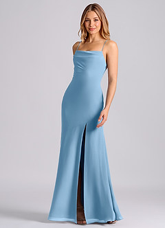 Azazie Grata 신부 들러리 드레스 인어 주름진 쉬폰 바닥 길이 드레스 image5