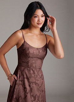 Azazie Moira Suknie dla druhen Linia A Rozcięcie z boku Kwiatowe wypalenie Do ziemi Sukienka image5