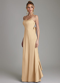 Azazie Zherra Robes de demoiselle d'honneur Robe Sirène en Satin extensible Arc Champagne image2