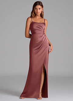 Azazie Calandra Suknie dla druhen Linia A Pofałdowany Satyna elastyczna Do ziemi Sukienka image1