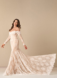 Azazie Katherine Robes de mariée Robe Sirène en Tulle Épaule décolletée Diamant Nude image2