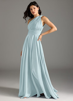 Azazie Charlize Brautjungfernkleider A-Linie One-Shoulder Stretch-Satin Kleid Nebel image12