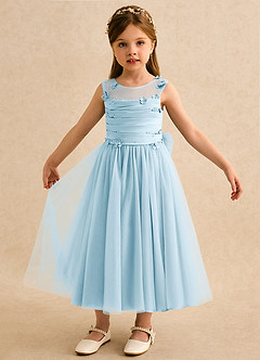 Azazie Snowball Girl Flower Girl Dresses Sky Blue Ball-Gown Pleated Tulle Dress image4
