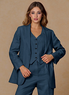 Belicia Dark Navy 100% Linen Blazer