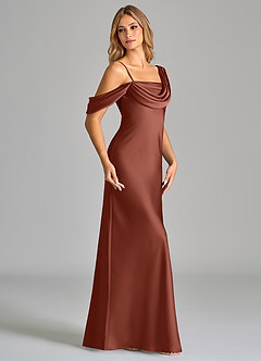 Azazie Celina Brautjungfernkleider Etui Schulterfrei Stretch-Satin Kleid Rotbraun image4