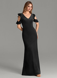 Azazie Mena Bridesmaid Dresses Black Mermaid Ruched Velvet Dress image5