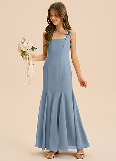 Azazie Evey Junior Abito Sirena in Chiffon Plissettato Blu Polveroso image1