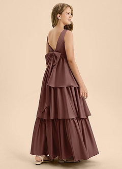 Azazie Meadowyn Junior Espresso A-Line Bow Stretch Satin Dress image7