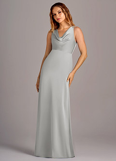 Azazie Wrenlee Bridesmaid Dresses Silver A-Line Stretch Satin Dress image3
