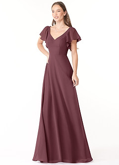 Azazie Syenna Jurken voor bruidsmeisjes Jurk van Chiffon met A-Lijn Ruches Sangria image4