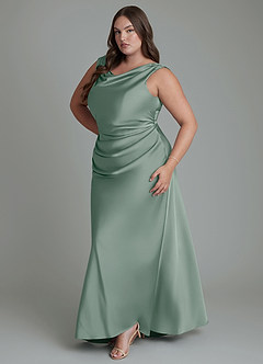 Azazie Kieryn Brautjungfernkleider Meerjungfrau-Linie Plissee Stretch-Satin Kleid Silberner Salbei image11