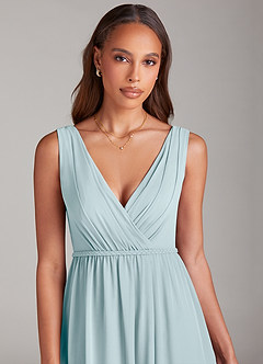 Azazie Tanicia Bridesmaid Dresses Sea Glass A-Line Pleated Chiffon Dress image5