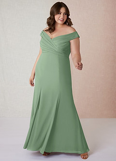 Azazie Lecia Robes de demoiselle d'honneur Robe Empire Convertible en Mousseline de soie Schulterfrei, plissiert Matcha image8
