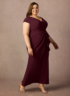 Azazie Tana Mother of the Bride Dresses Cabernet Mermaid V-Neck Pleated Stretch Crepe Dress image9