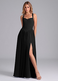 Azazie Francis Bridesmaid Dresses Black A-Line Corset Chiffon Dress image3