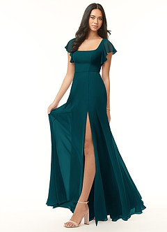 Azazie Bondi Bridesmaid Dresses Pine A-Line Ruffled Chiffon Dress image4