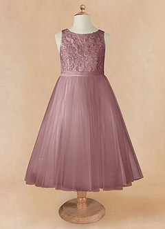 Azazie Calla Flower Girl Dresses Dusty Rose Ball-Gown Lace Tulle Dress image6