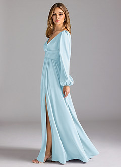 Azazie Norah Robes de demoiselle d'honneur Robe Trapèze en Satin extensible Bleu Ciel image4