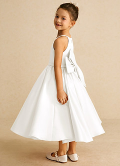 Azazie Sunray Flower Girl Dresses Ivory A-Line Spaghetti Strap Matte Satin Dress image4