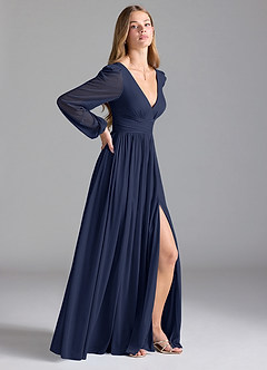 Azazie Norah Bridesmaid Dresses Dark Navy A-Line Mesh Dress image5