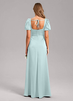 Azazie Fyona Bridesmaid Dresses Mist A-Line Pleated Stretch Satin Dress image8