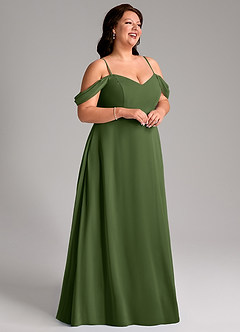 Azazie Marley 신부 들러리 드레스 A라인 오프 더 숄더 쉬폰 바닥 길이 드레스 image15