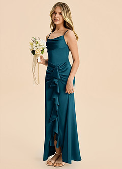 Azazie Rosalia Junior Robe Fourreau en Satin extensible Plissé Bleu Encre image3
