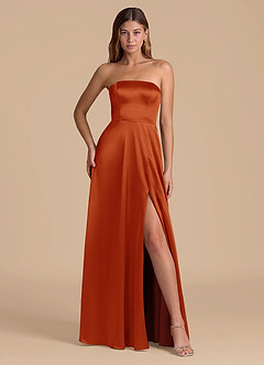Azazie Wren Bridesmaid Dresses Paprika A-Line Strapless Metallic Satin Dress image4