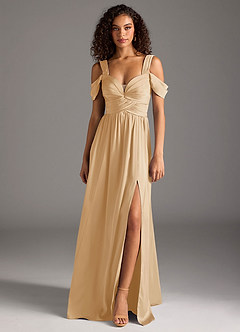 Azazie Lianne Brautjungfernkleider A-Linie Schulterfrei Stretch-Satin Kleid Gold image14