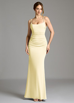 Azazie Jolene Robes de demoiselle d'honneur Robe Sirène en Jersey extensible de qualité supérieure Col Carré Sorbet Citron image4