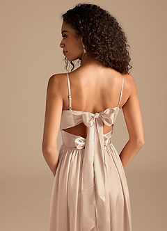 Azazie Zeya Bridesmaid Dresses English Rose A-Line Pleated Metallic Satin Dress image4
