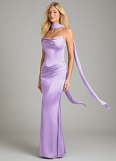 Azazie Sorrel Vestidos de damas de honor Vestido de Lila de Satén Elástico de Corte Sirena Convertible con Sin tirantes image1