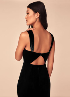 Azazie Lanessa Bridesmaid Dresses Black Mermaid V-Neck Keyhole Back Velvet Dress image4