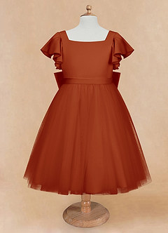 Azazie Kaeya Flower Girl Dresses Paprika A-Line Bow Tulle Dress image5