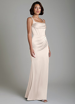 Azazie Amora Bridesmaid Dresses White Alabaster Mermaid Corset Stretch Satin Dress image5
