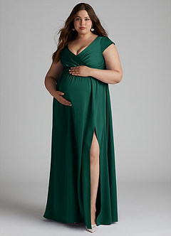 Azazie Allessia Maternity Bridesmaid Dresses A-Line Pleated Stretch Satin Floor-Length Dress image11