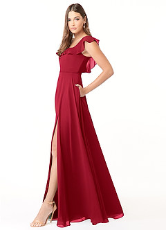 Azazie Jinny Bridesmaid Dresses Scarlet A-Line Square Neckline Ruched Chiffon Dress image3