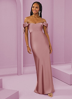 Barbie ♥ Azazie Jurken voor bruidsmeisjes Converteerbaar Jurk van Stretch Satijn met Kolom Off the Shoulder Stoffige Roos image4