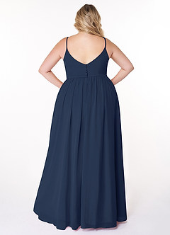 Azazie Rayna Brautjungfernkleider A-Linie V-Hals Gefaltet Chiffon Kleid Dunkelmarine image8